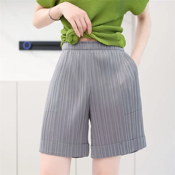 Pleated Wide Leg Elastic Waist Shorts Free Size 40kg-65kg