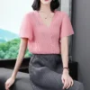 sg-11134201-821ft-mh0iw4agmwwa25.webp Pleated V Neck Irregular Loose Top Free Size 45kg-70kg