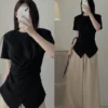 vn-11134207-7r98o-lop6sgbdjdcg8e.webp Women Twisted Waist T Shirt M1176 Free Size 40kg-55kg