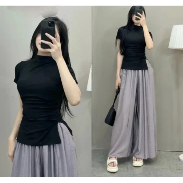 Women High Collar T Shirt M1568 Free Size 40kg-55kg
